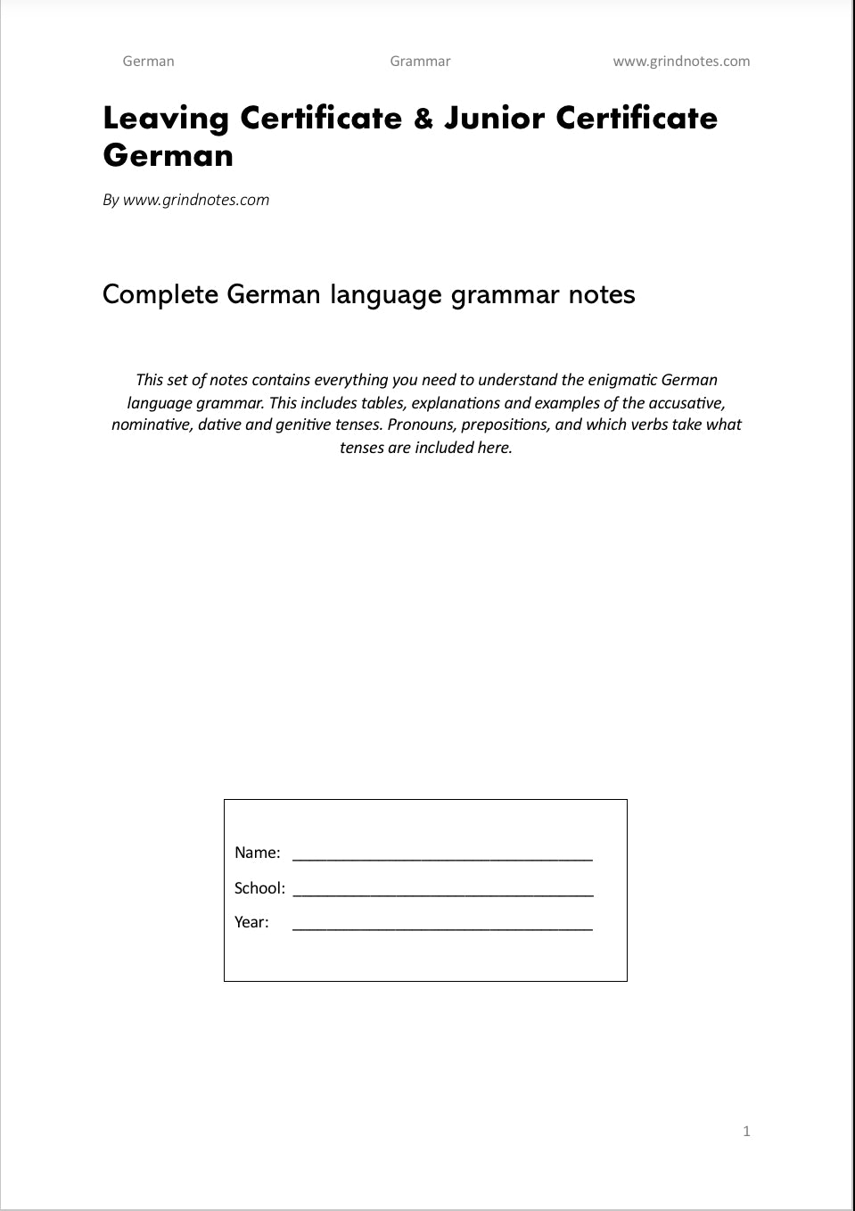 Complete German Grammar Notes