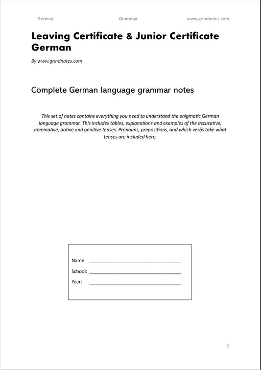 Complete German Grammar Notes