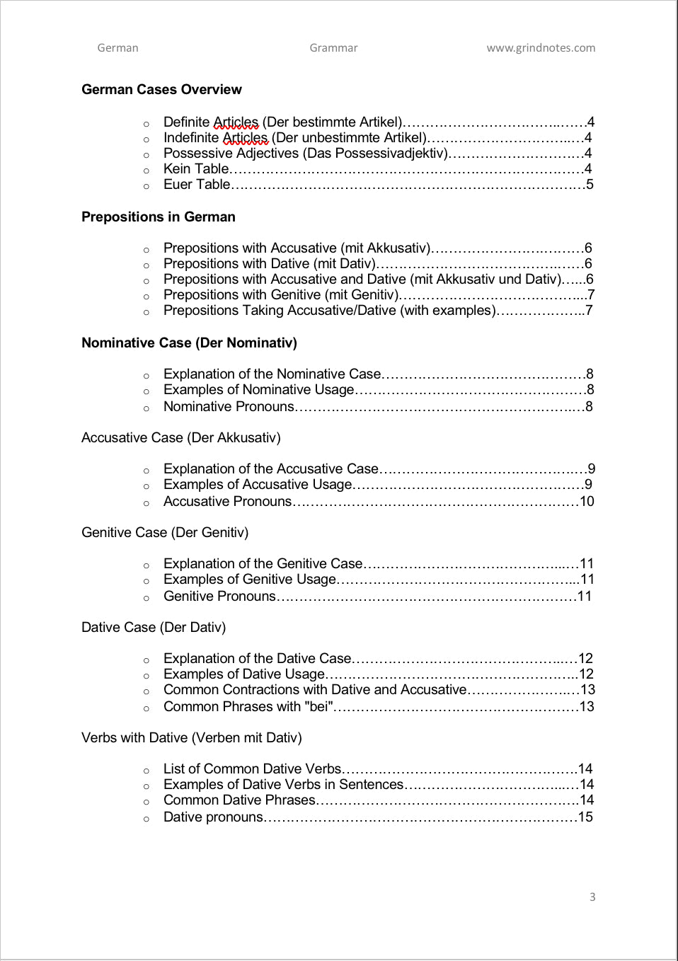 Complete German Grammar Notes