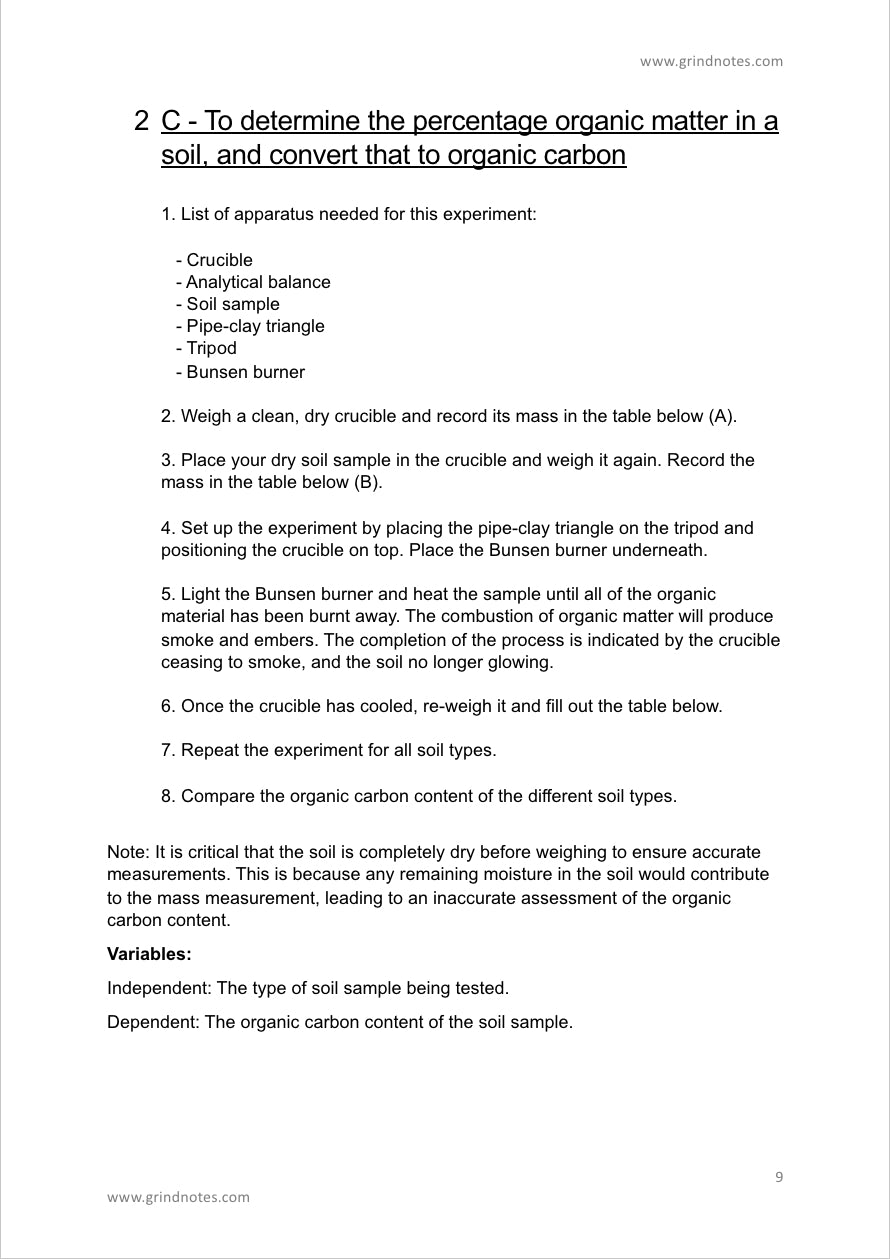 Leaving Certificate Agricultural science: Complete experiment handout