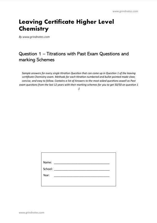 Leaving Certificate Chemistry - Titrations with Past Exam Questions and marking Schemes - Question 1