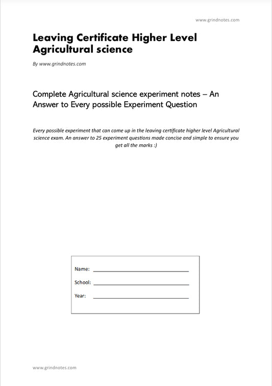 Leaving Certificate Agricultural science: Complete experiment handout