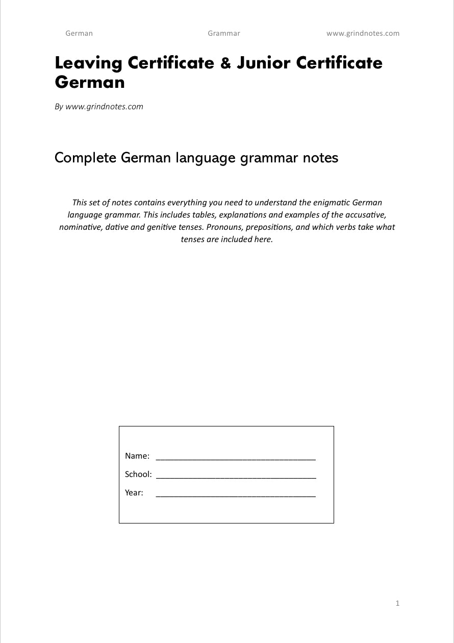 German grammar, oral general questions and Vocab Package