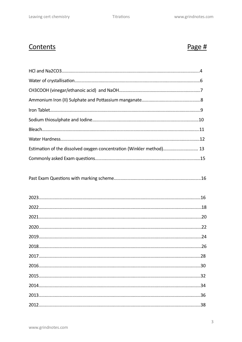 Leaving Certificate Chemistry - Titrations with Past Exam Questions and marking Schemes - Question 1