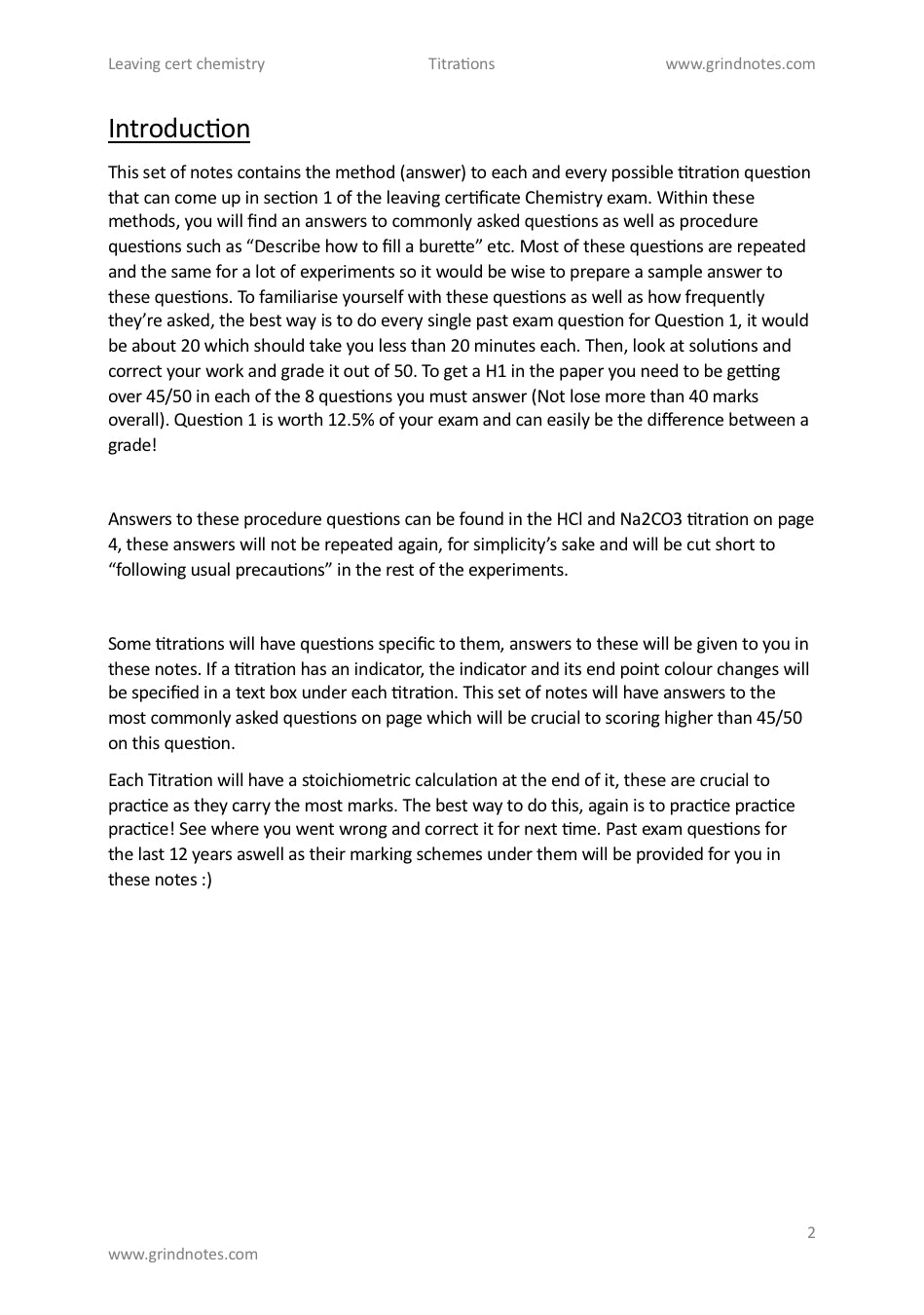 Leaving Certificate Chemistry - Titrations with Past Exam Questions and marking Schemes - Question 1