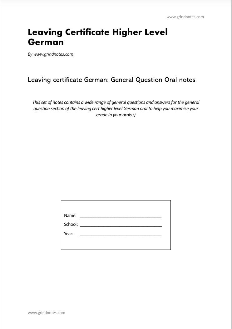 Leaving Cert German - General question oral notes