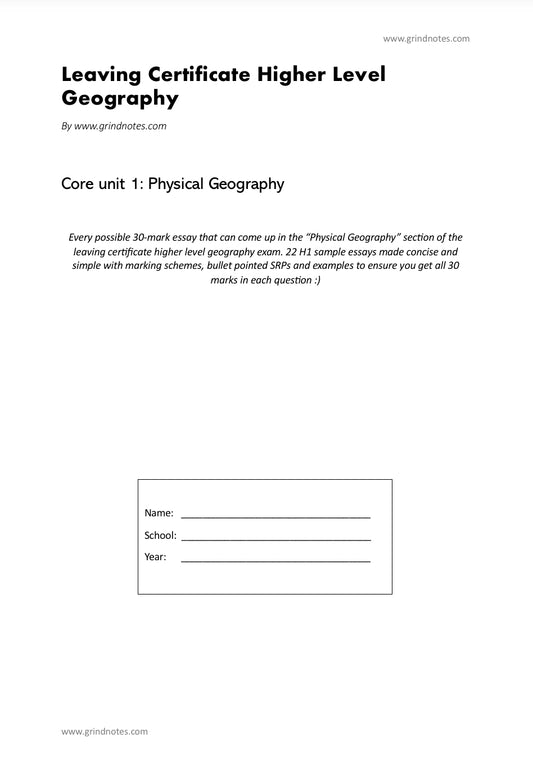 H1 higher level leaving cert geography sample essays - Physical Geography