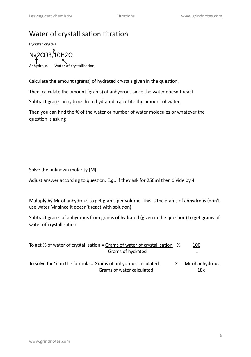 Leaving Certificate Chemistry - Titrations with Past Exam Questions and marking Schemes - Question 1