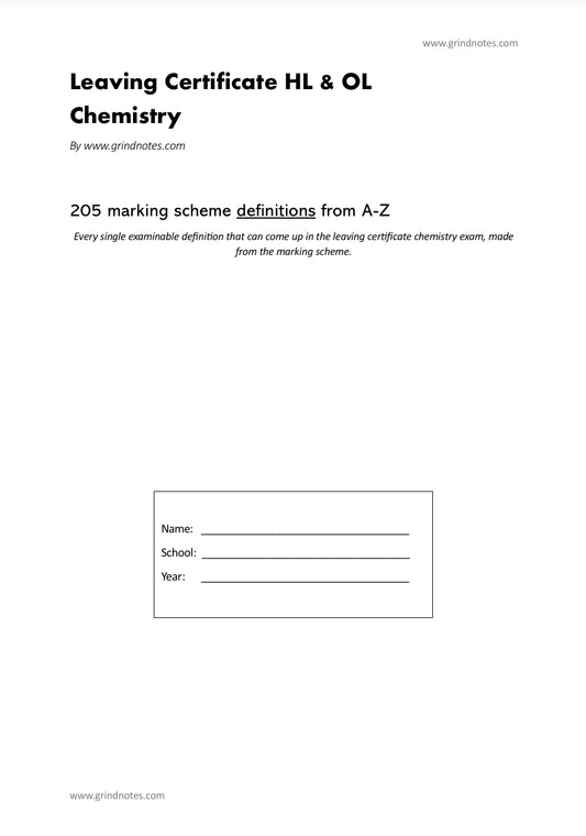 LC Chemistry : Every examinable marking scheme definition from A-Z