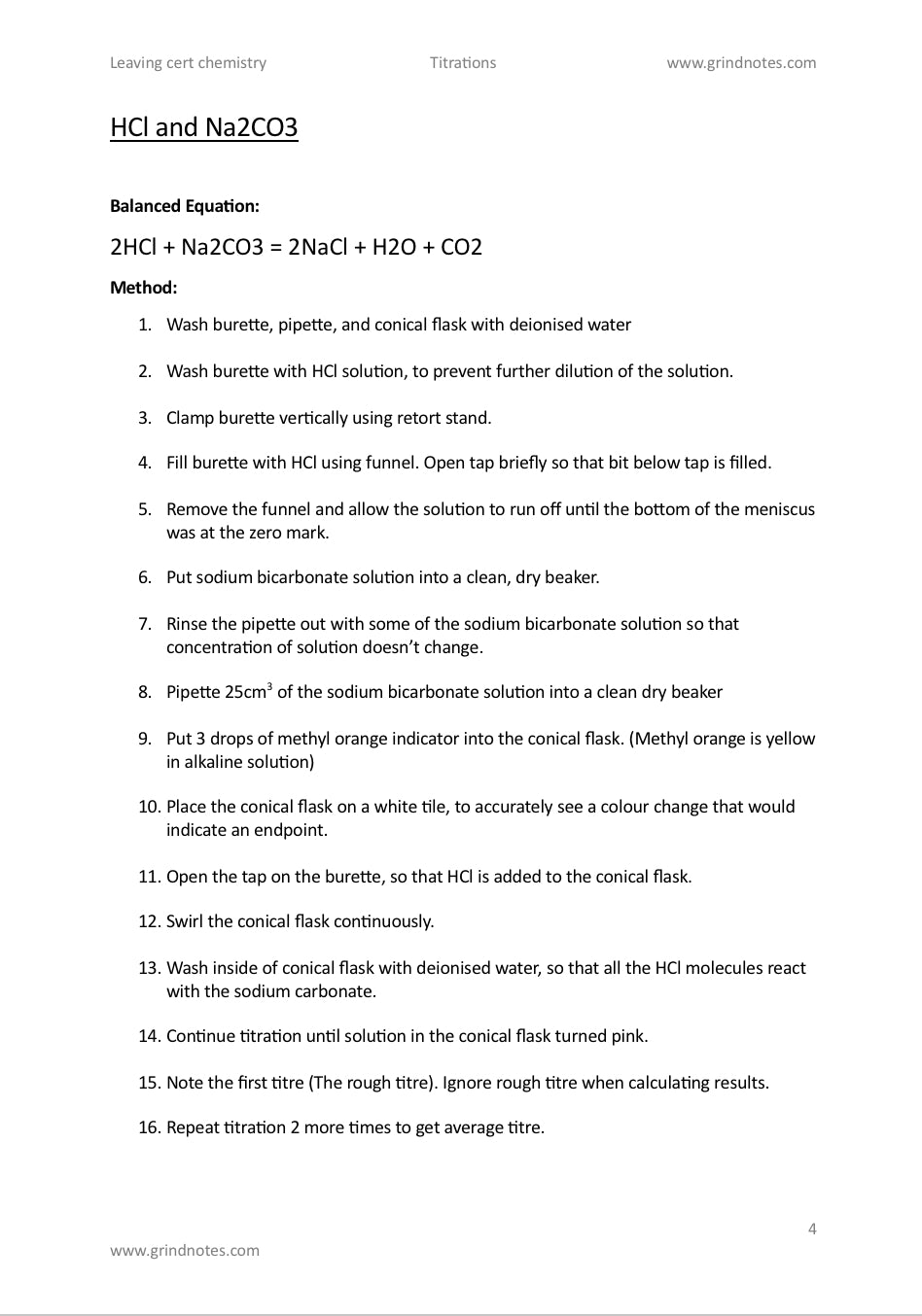 Leaving Certificate Chemistry - Titrations with Past Exam Questions and marking Schemes - Question 1