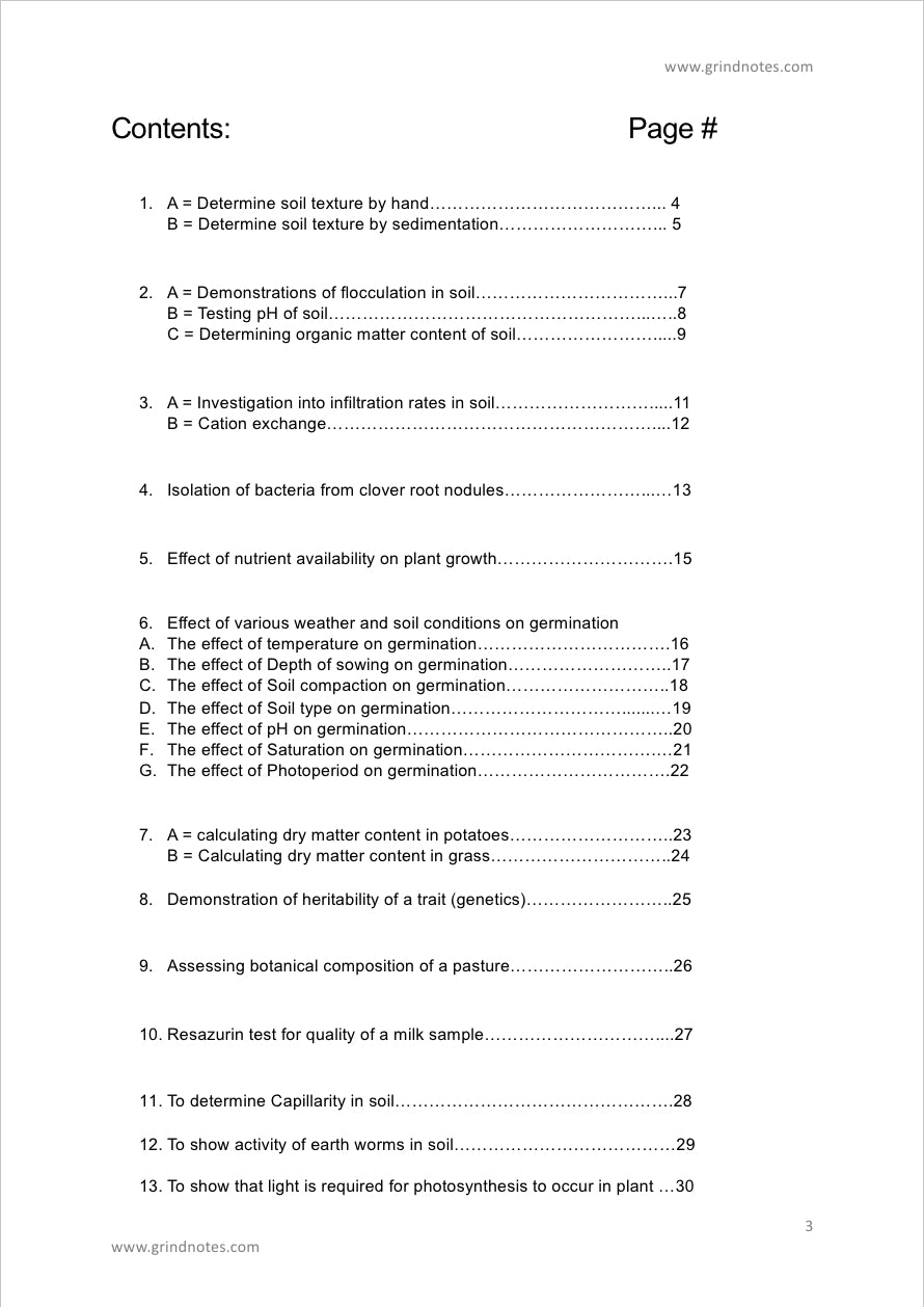 Leaving Certificate Agricultural science: Complete experiment handout