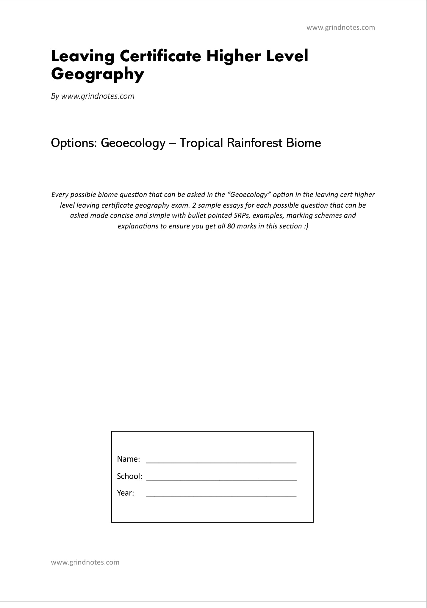 Higher level Leaving cert geography sample essays - Geoecology - Biomes