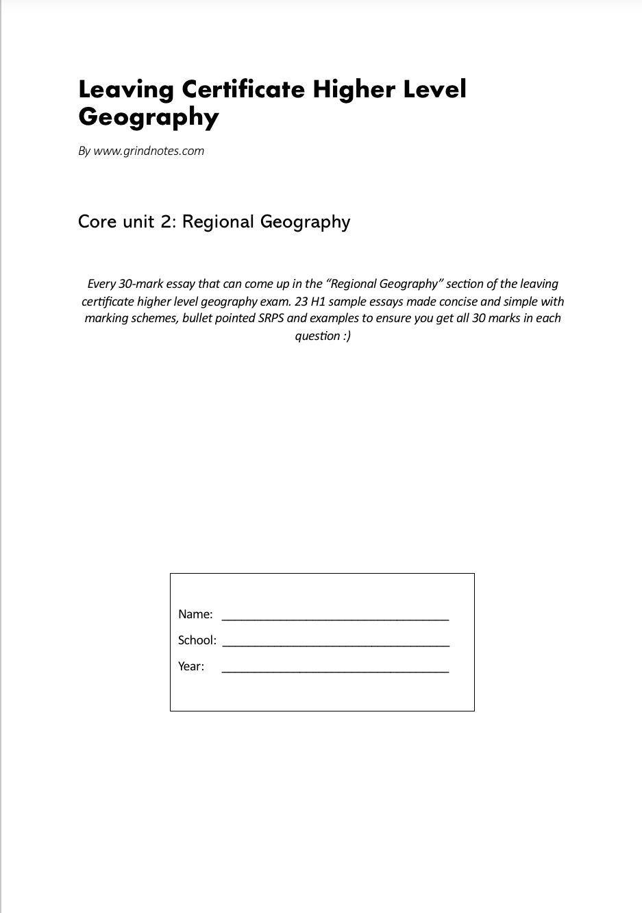 H1 higher level leaving cert geography sample essays - Regional Geography