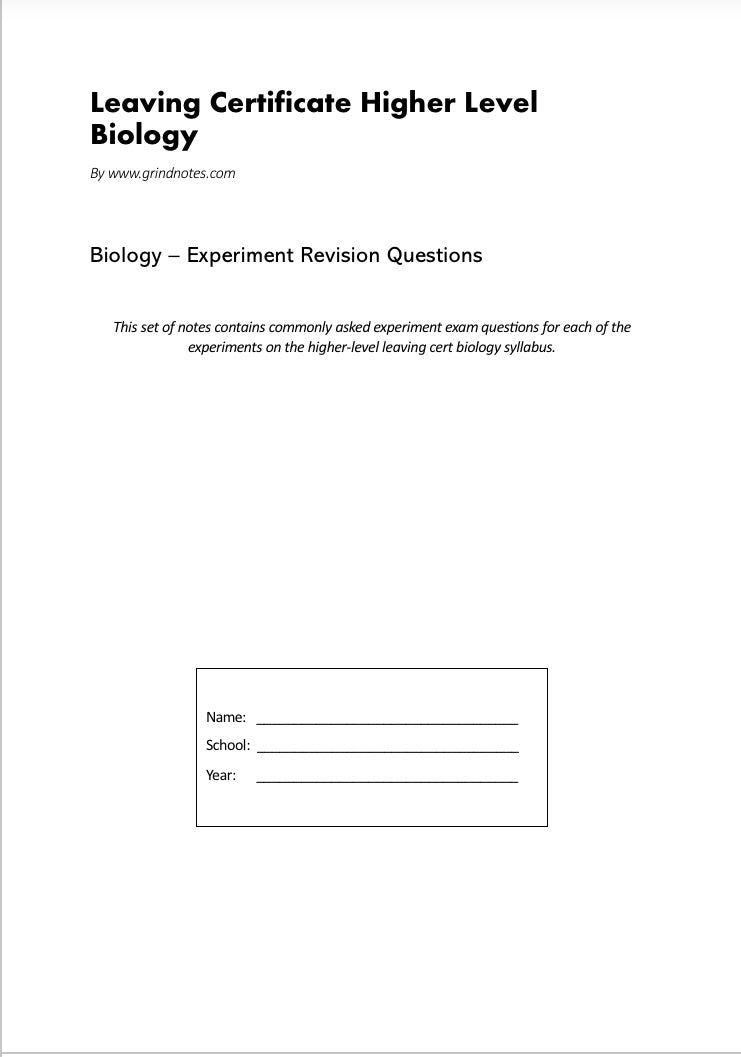 Higher level Leaving Cert Biology experiment revision questions - Grindnotes