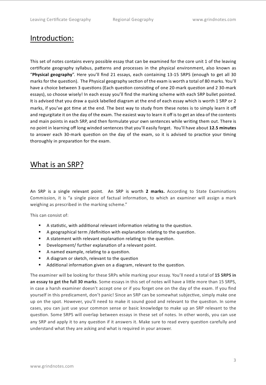 H1 higher level leaving cert geography sample essays - Regional Geography