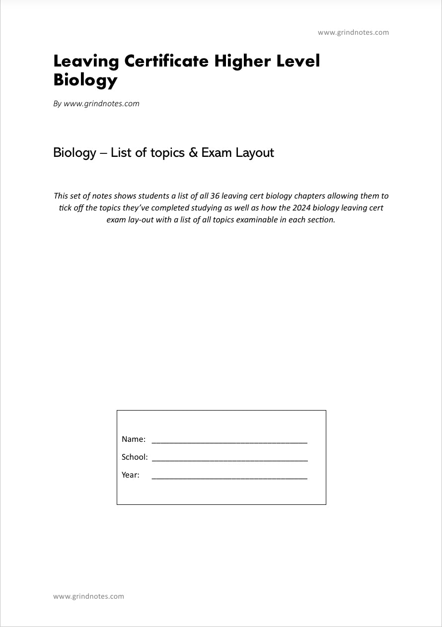 Higher level leaving cert biology - Exam layout, chapters and experiments